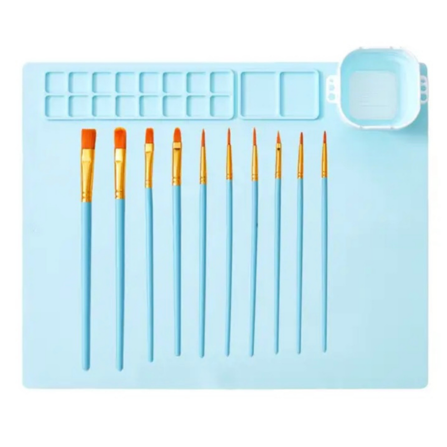 Kid's Washable Silicone Painting Mat with Paint Brushes - Blue