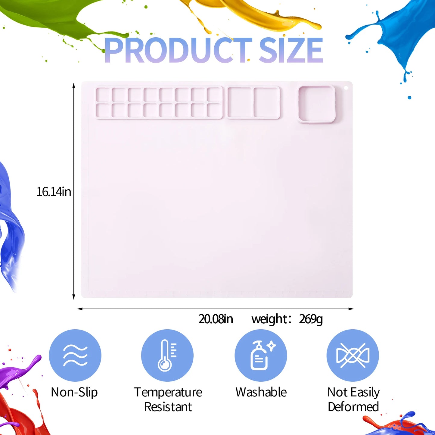 Kid's Washable Silicone Painting Mat with Paint Brushes