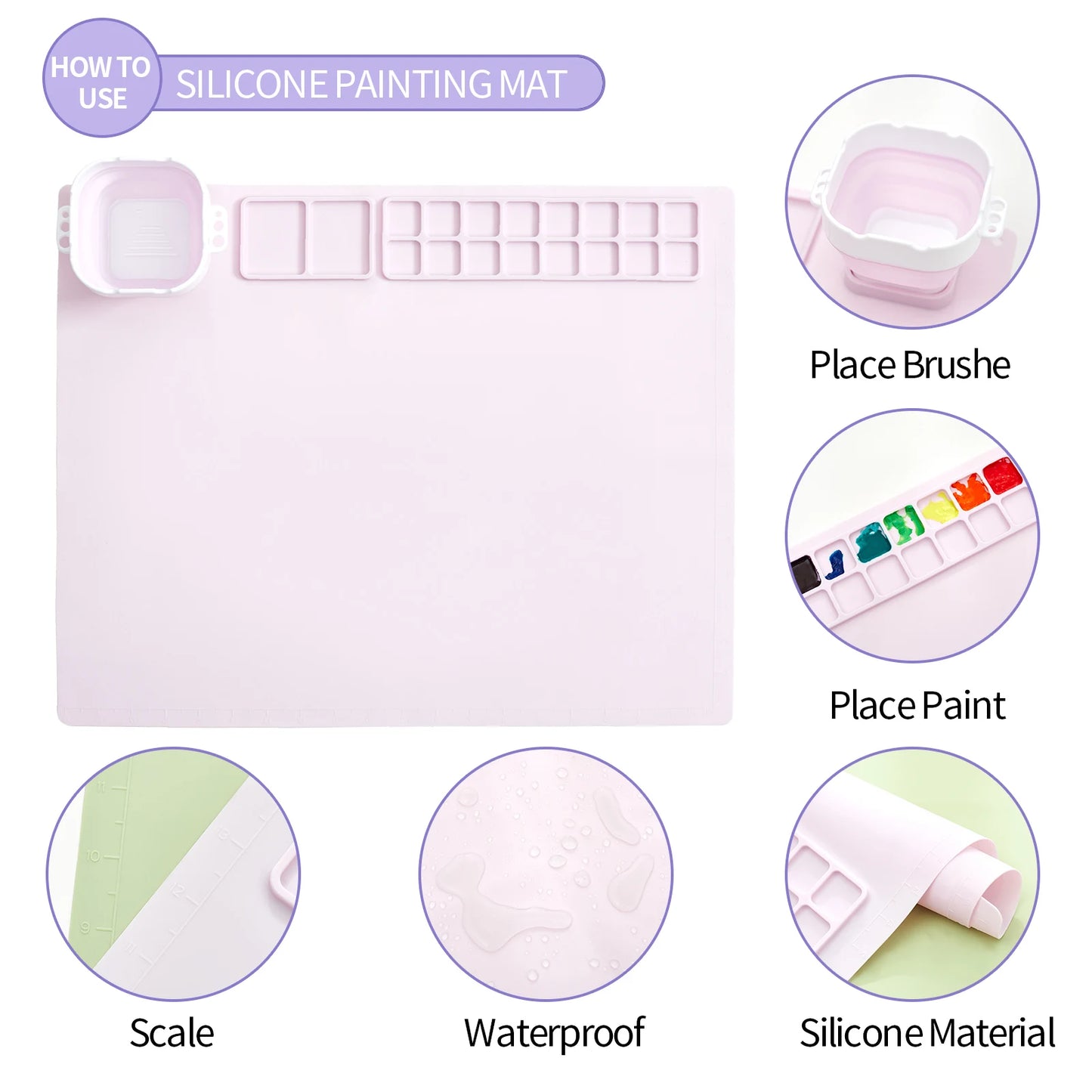 Kid's Washable Silicone Painting Mat with Paint Brushes