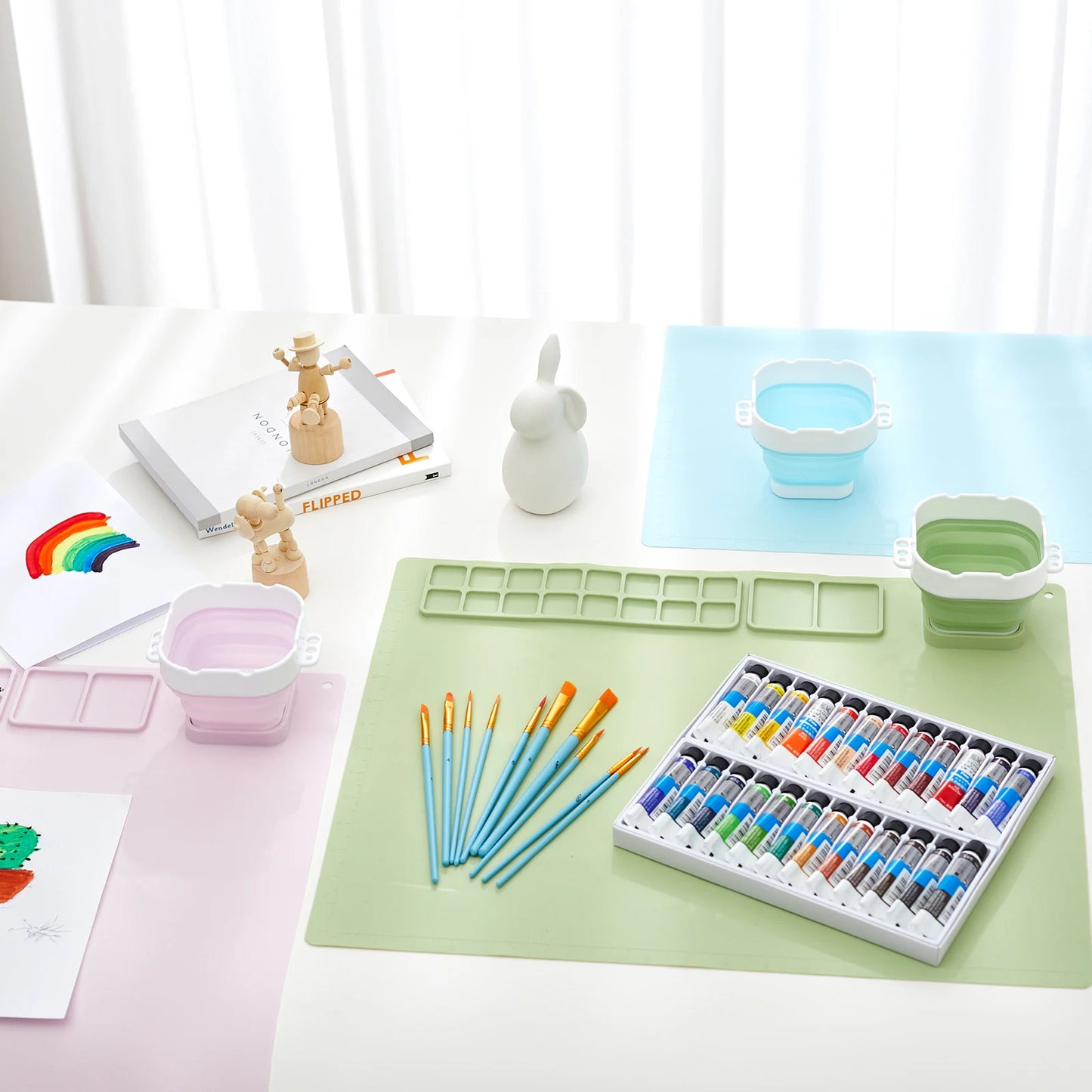 Kid's Washable Silicone Painting Mat with Paint Brushes